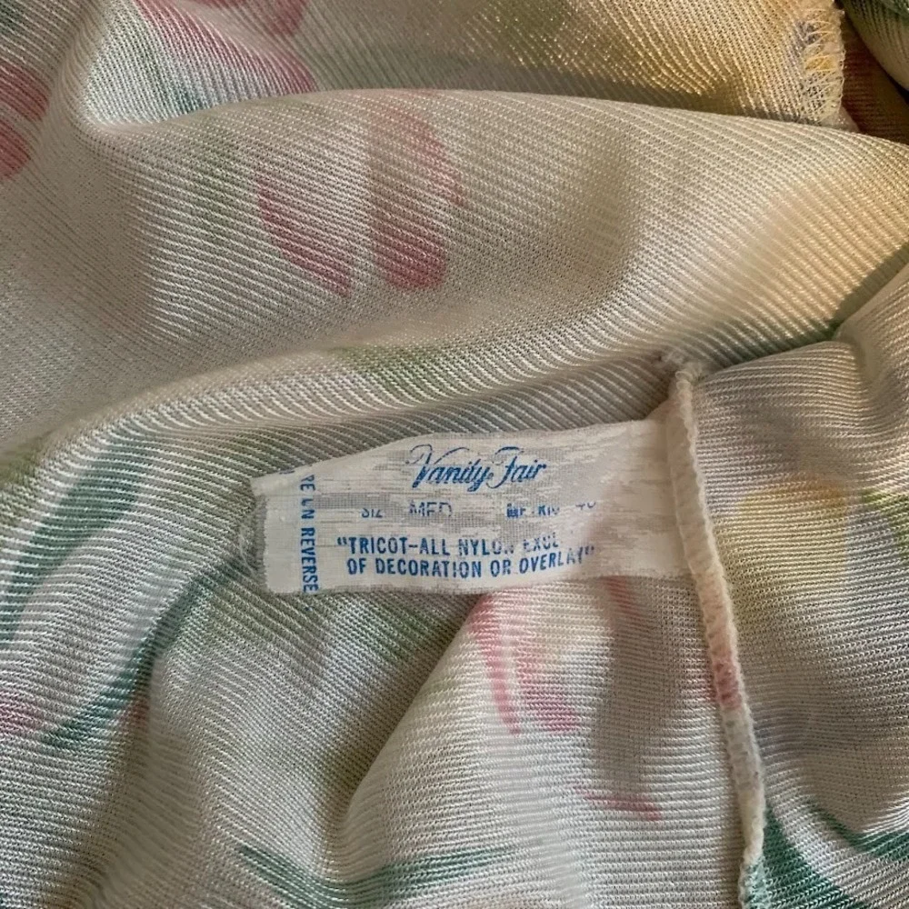 Vintage Vanity Fair Floral Satin Nightgown‎ Dress Button Up Women's Medium